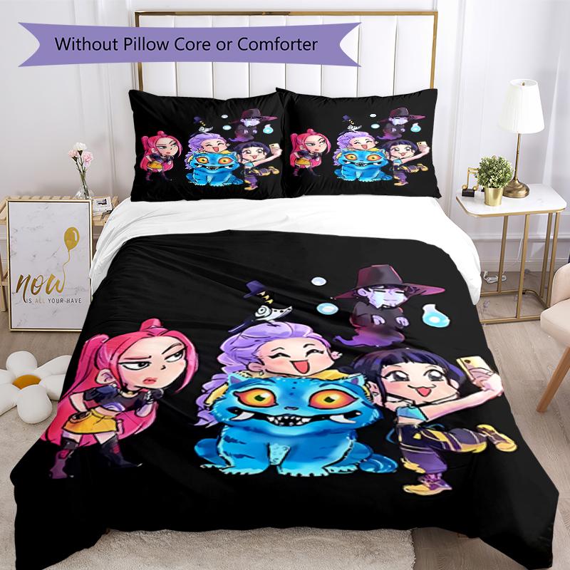 3pcs Kpop Hunter1 pattern bedding set duvet cover set includes duvet cover &pillowcases, perfect all season bedroom decoration & gift