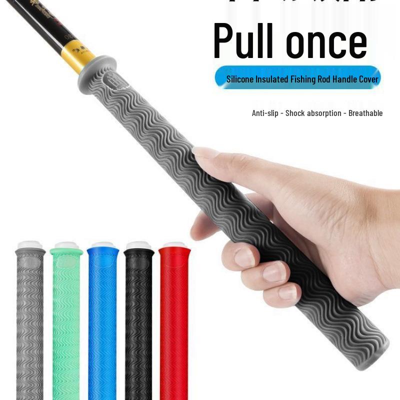 Thickened Soft Silicone Anti-Slip Rod Handle Cover with Grip and Stopper for Fishing Rods