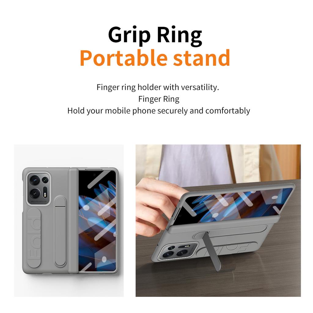 For Oppo Find N2 5G Case Kickstand Wristband PC Phone Cover with Tempered Glass Film