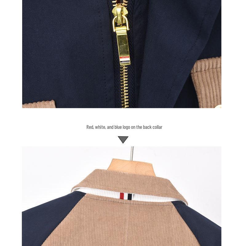 TB BROWIN2024 Unisex Corduroy Raglan Sleeve Color Block Jacket, Autumn/Winter Collection