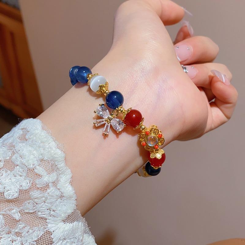 Zircon bow opal glass beads beaded pull-up bracelet fashion temperament bracelet high-end sense jewelry women