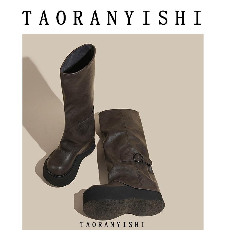 Pants boots, new in autumn and winter, but knee-length boots, thick-soled niche design, thin knight boots, small size.