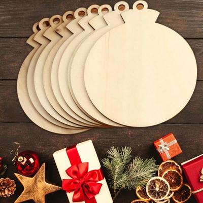 50Pcs Blank Wooden Christmas Ornaments, Unfinished Bauble - Shaped Wood Slices with Jute Strings, DIY Xmas Tree Decor Crafts