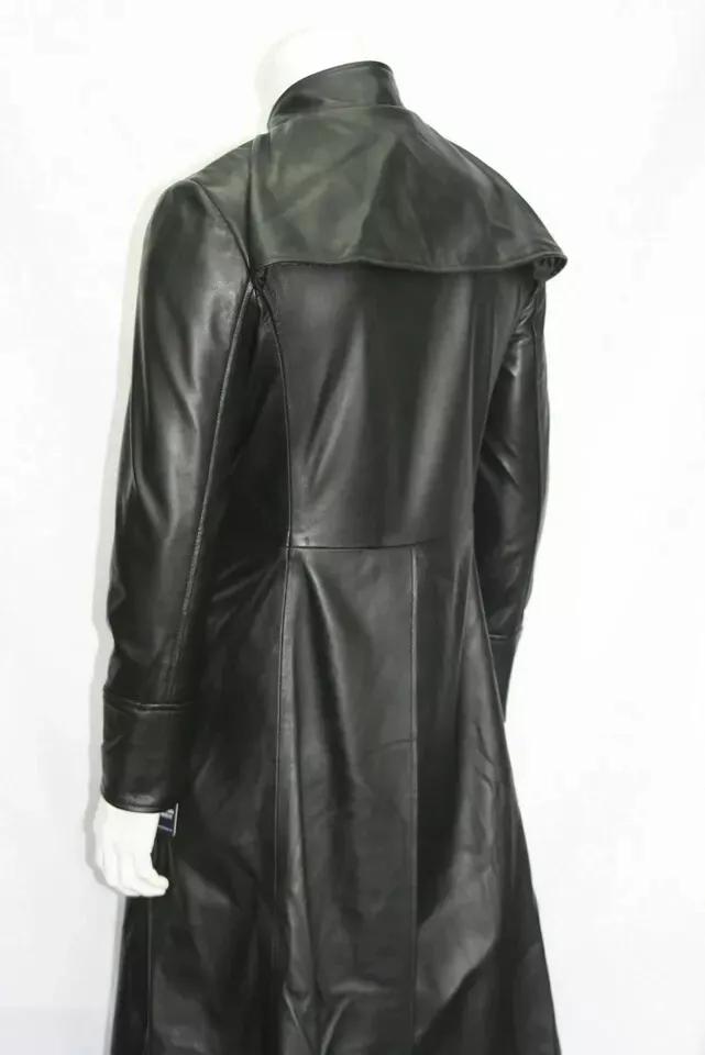 Black Soft Handmade Trench Coat Long New Stylish Men's Genuine Lambskin Leather