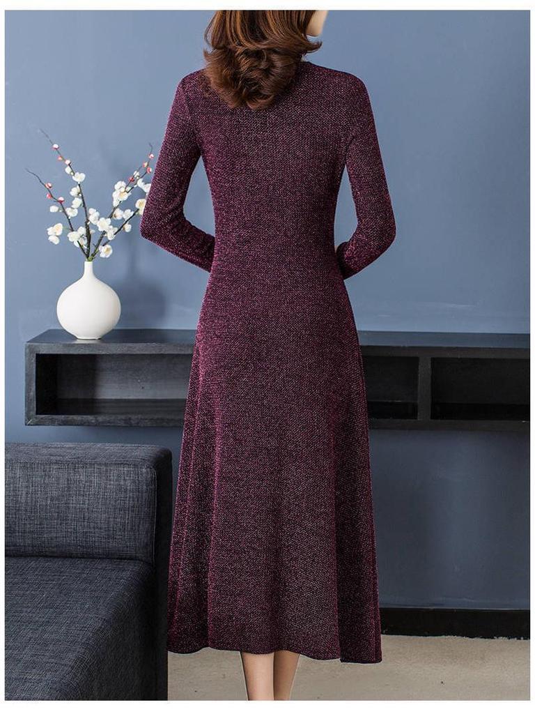 Elegant Faux Two-Piece Plus-Size Cheongsam Dress with Long Sleeves and Split Skirt