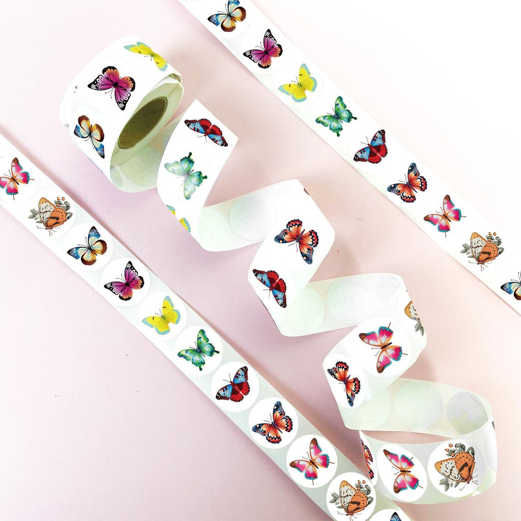 500 Pictures/roll Colorful Butterfly Roll Stickers for Children Toy Stickers Reward Stickers Cute Waterproof Repeated Sealing Stickers