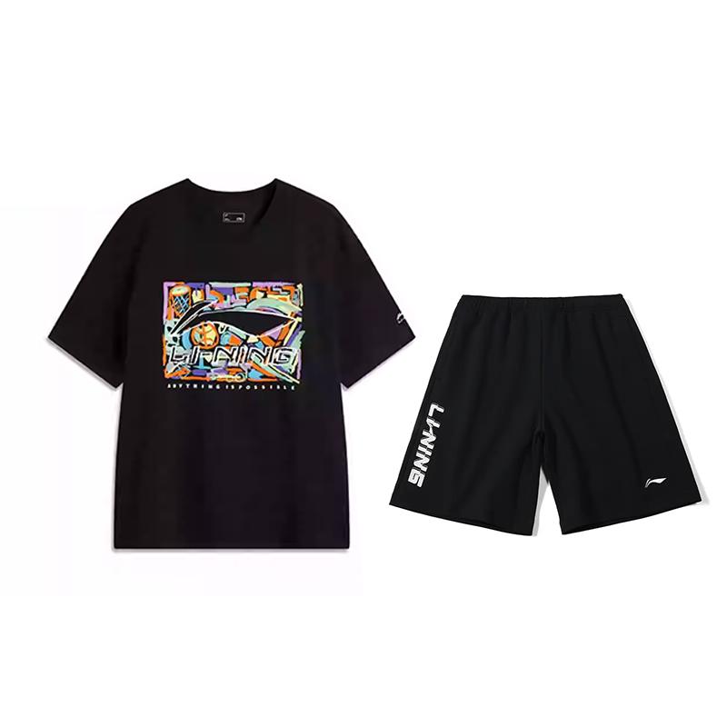 

Li Ning Удобный Универсальный Дышащий Спортивный Костюм с Коротким Рукавом для Повседневной Носки Унисекс Костюм Черный AHSV291-2+YKSV131-2 L