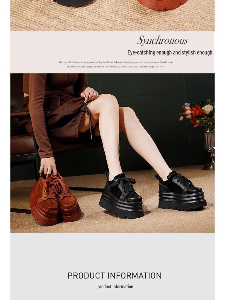 2025 Autumn/Winter Women's Cowhide Platform Lace-up Casual Shoes