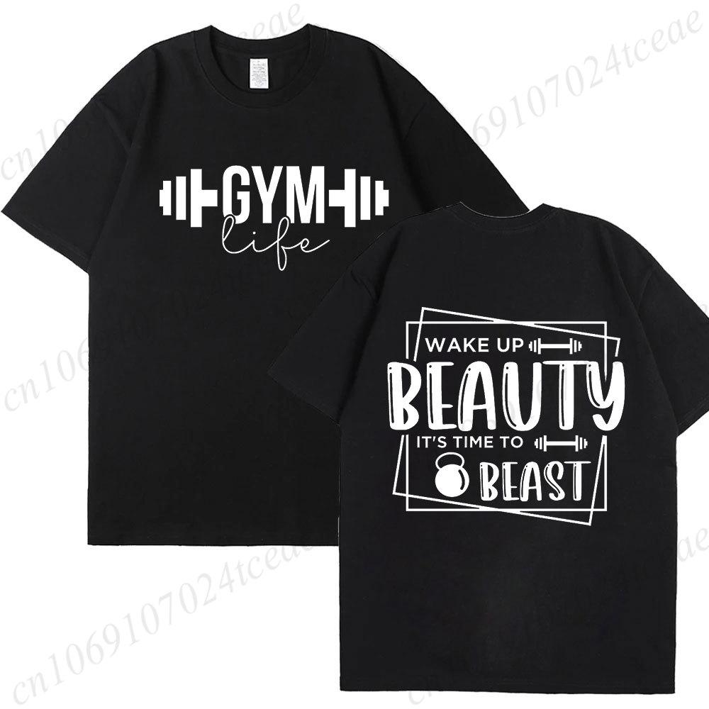 Funny Gym Life T-Shirts for Women Workout Summer Short Sleeve Tees Motivational Positive Tees Cute Exercise Fitness Tops