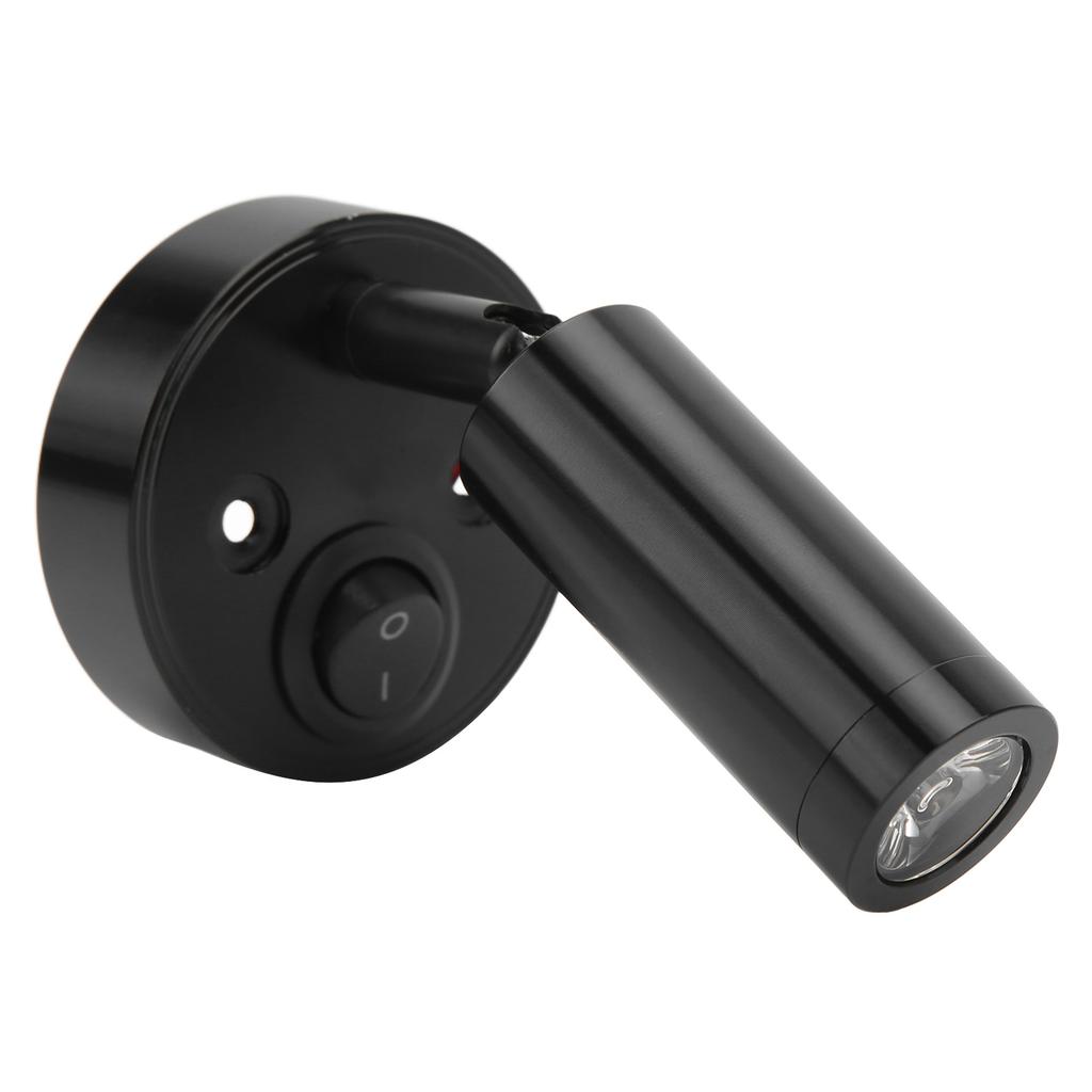 12‑24V 3W LED Reading Light Bedroom Bedside Lamp Chrome Aluminum Alloy for Boat RV SUV Trailer Black Warm White