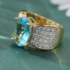 Chic Golden Color Ring With Sparkling Synthetic Oval Zircon Fashion Trendy Banquet Ring Women's Gatherings Jewelry