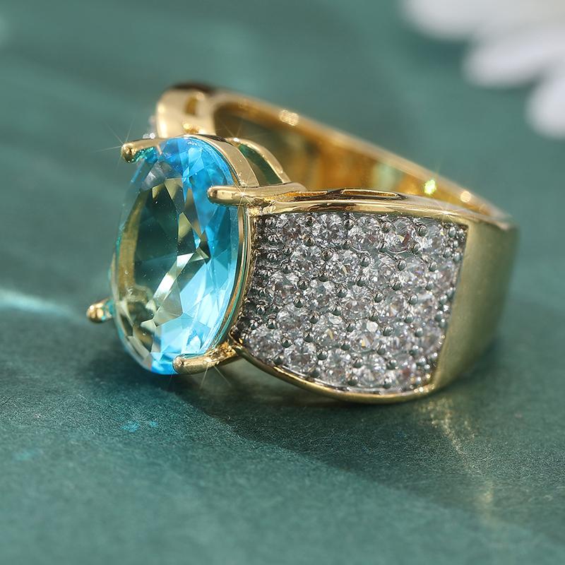 Chic Golden Color Ring With Sparkling Synthetic Oval Zircon Fashion Trendy Banquet Ring Women's Gatherings Jewelry