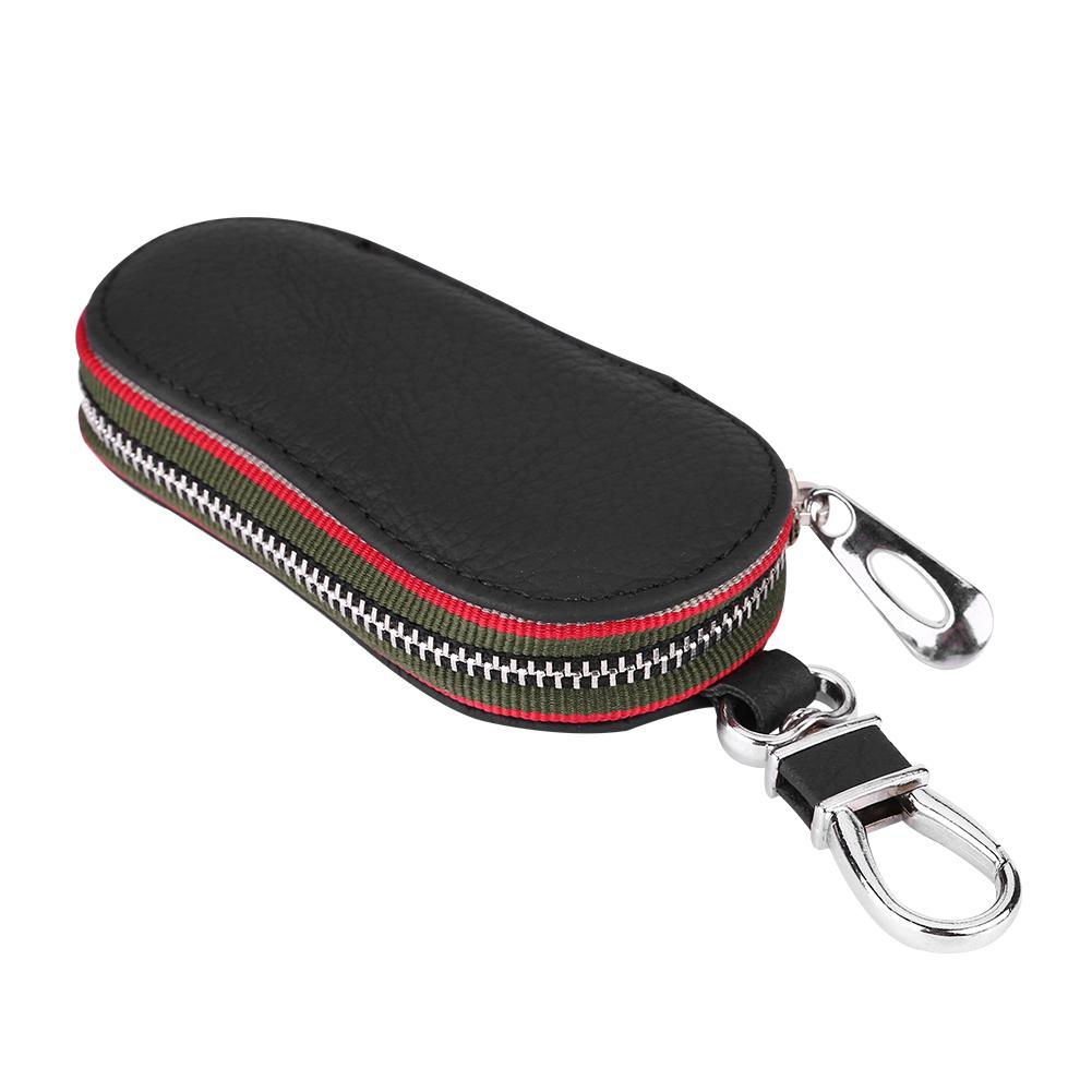 Universal Car Auto PU Leather Zipper Key Case Holder Storage Bag Cover Black