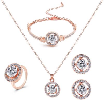 4PCS Sparkling Full Crystal Rhinestone Jewelry Set Earrings Necklace Bracelet Ring for Women Silver Plated Bridal Banquet Accessories