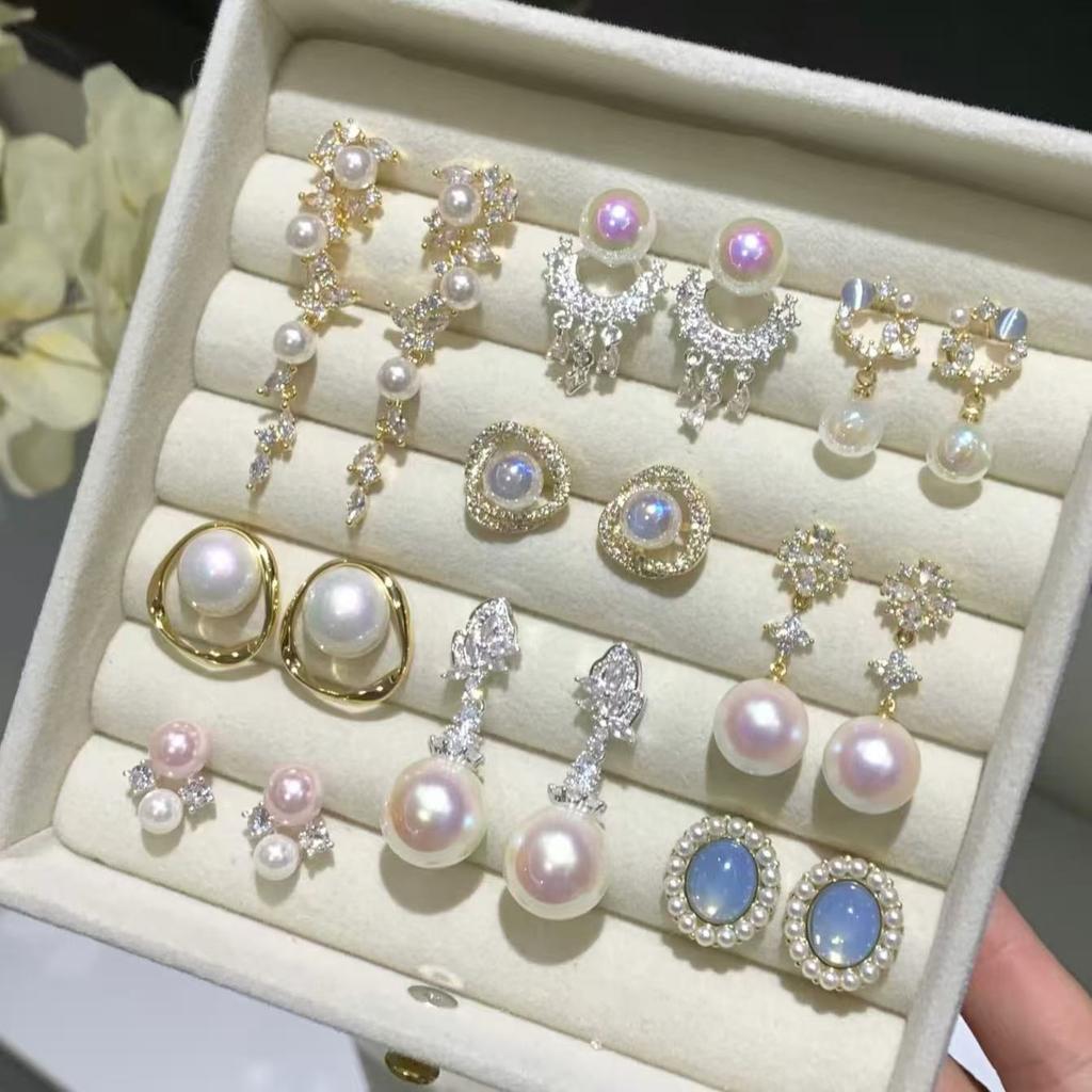 Zircon Geometric Pearl Stud Earrings Autumn and Winter Retro Elegant Earrings Temperament Earrings Women