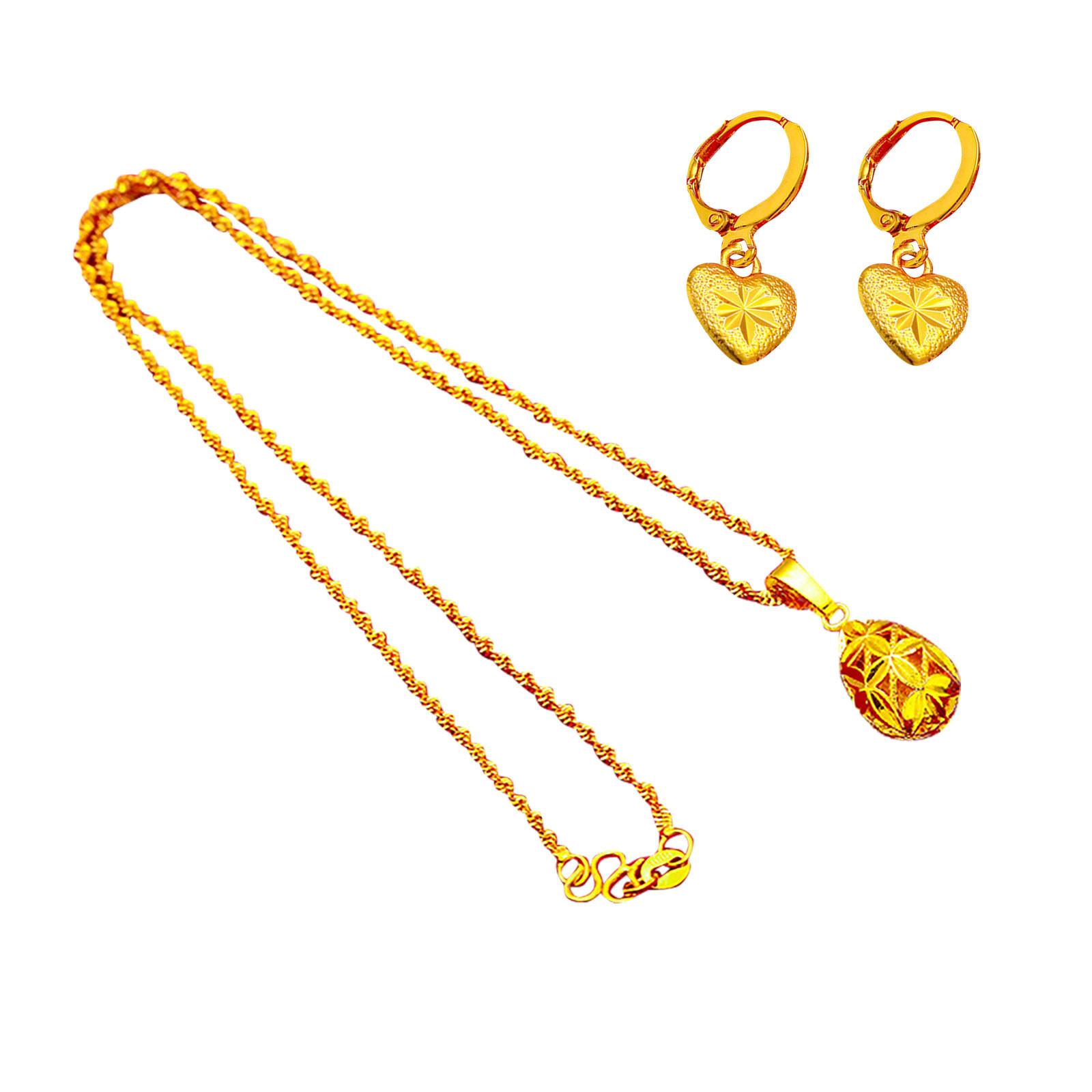 Vintage Water Drop Pendant Necklace Set Gold Plated Ladies Earrings Necklace Jewelry Set золотой