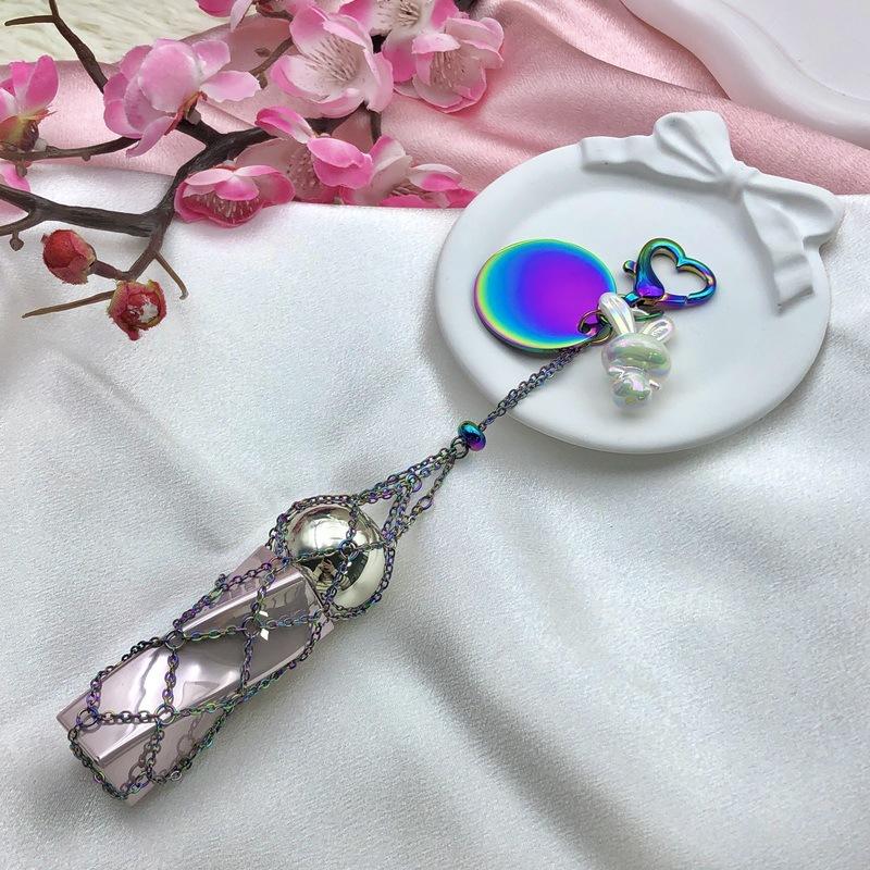Custom Ins Colorful Stainless Steel Keychain Portable Lipstick Mesh Pocket Keyring Portable Folding Ladies Key Chain Ring Gift