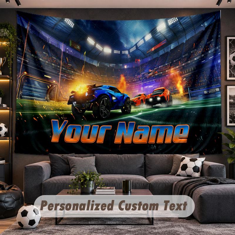 Wall Hanging Tapestry Custom NameRocket League Pattern Personalized Printed Fabric Wall Decor