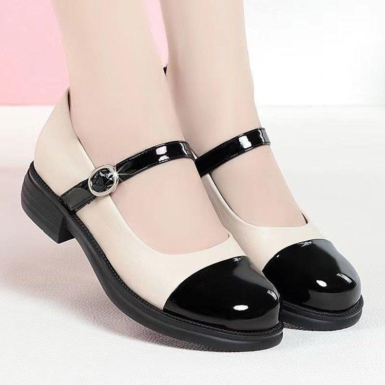 

Британские маленькие кожаные туфли женские студенческие весна 2025 новые корейская версия круглый носок фея Мэри Джейн женские туфли на плоской подошве 40