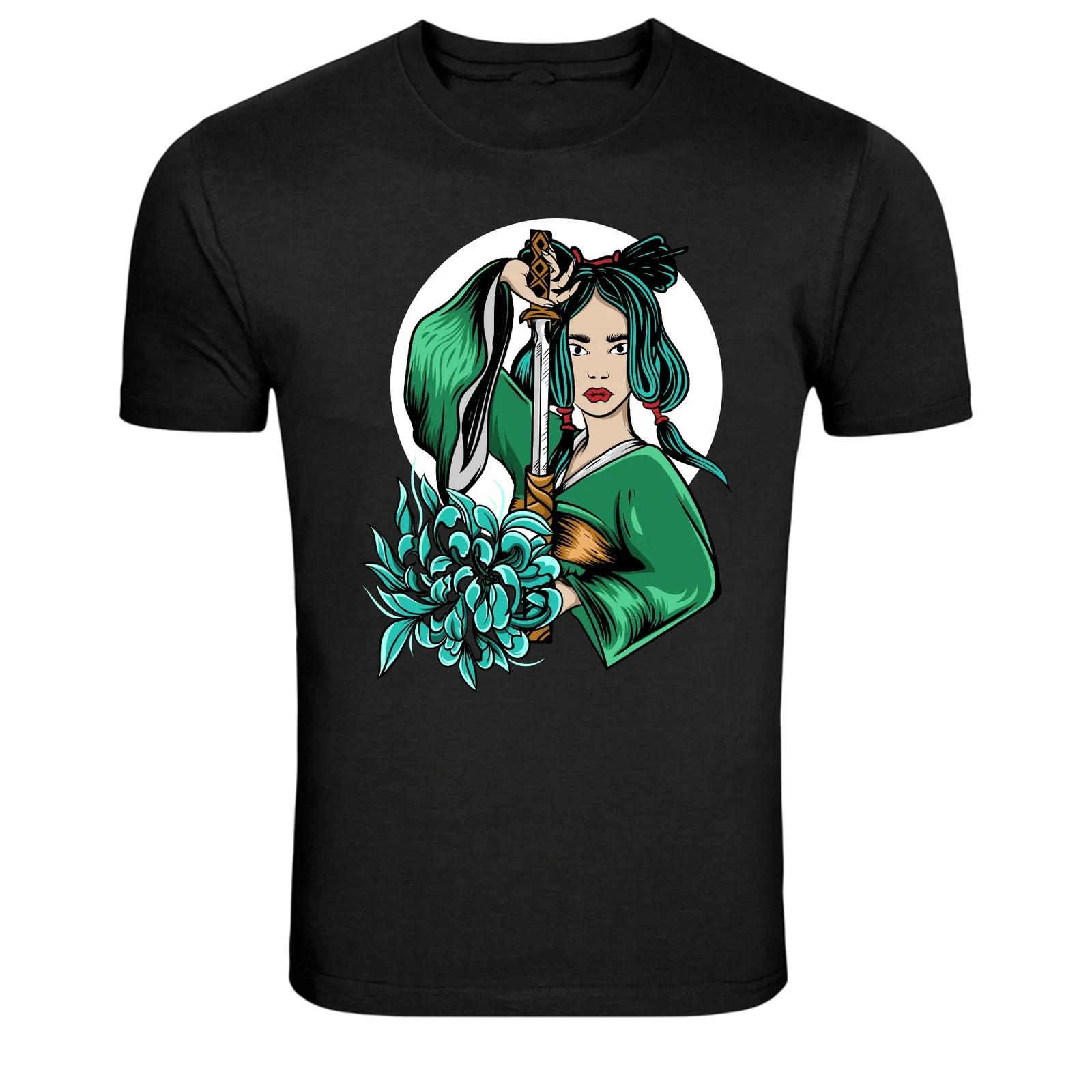 Samurai Girl Katana Japanese Warrior Graphic T-Shirt S