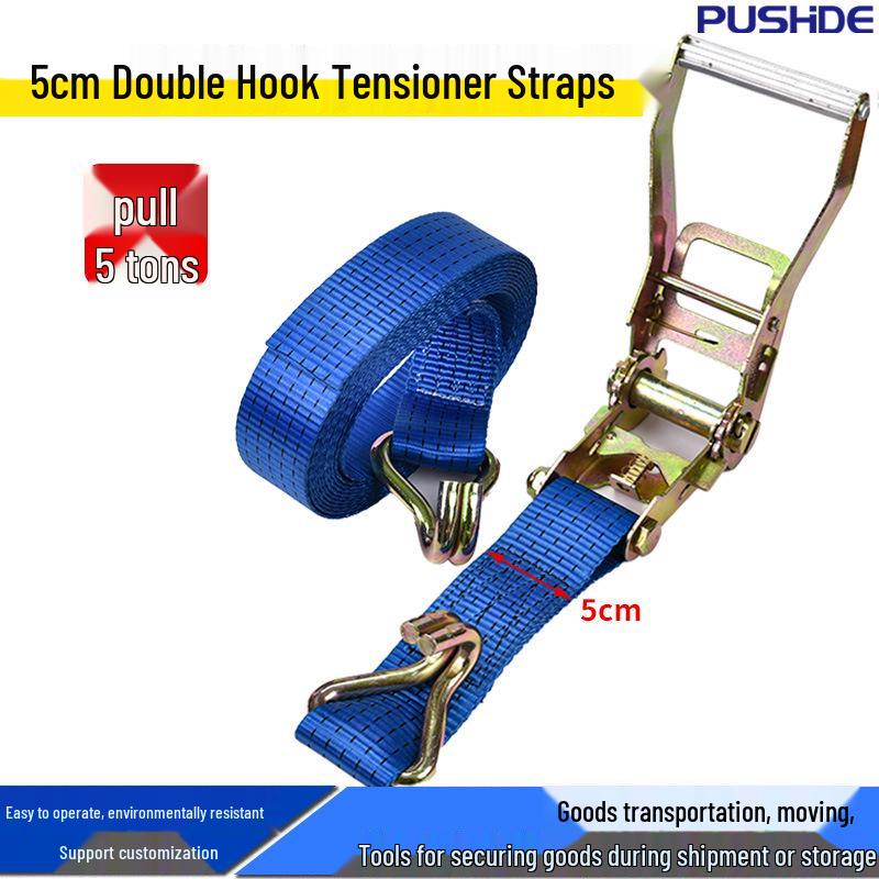 5cm 5-Ton Double Hook Ratchet Tie-Down Strap for Truck Cargo Securing
