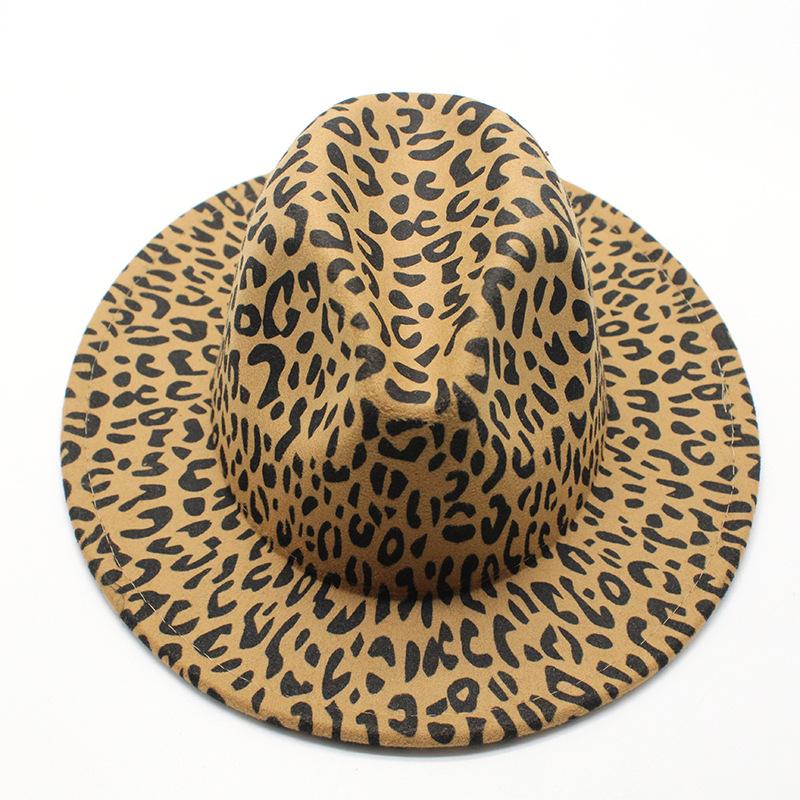 Ladies Camel Fedora Leopard Hat Men'S Jazz Hat Spring Top Hat Gambler Hat Big Eaves Hat