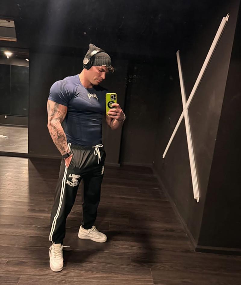 YOUNGAL Men's High Elastic Short Sleeve Fitness T-Shirt