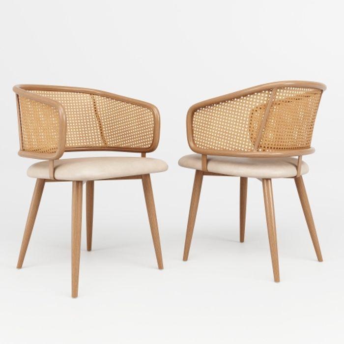Chaises de salle à manger - MUVOE - Lot de 2 - Dossier en rotin - Coussins en cuir PU - Design ergonomique