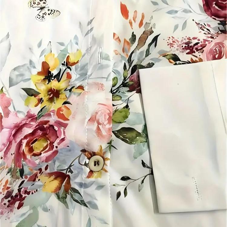 Spring Fall Floral Print Button Front Shirt Casual Long Sleeve Womens Clothing