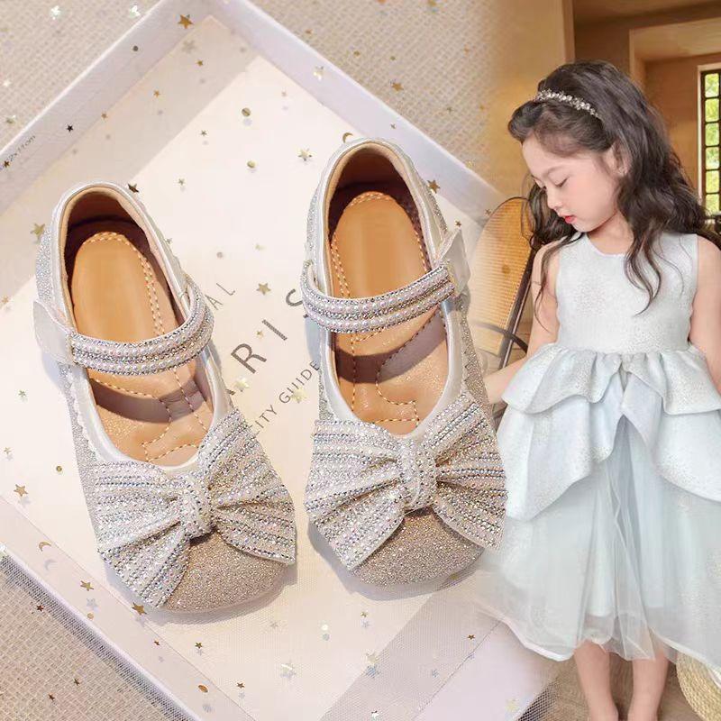 Girls princess shoes 2025 autumn new children's shoes leather shoes baby crystal shoes little girl shoes spring and autumn shoes