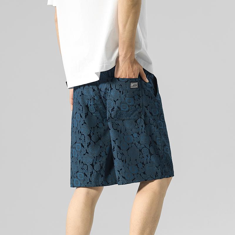 Ice Silk Men's Quarter Pants Summer Thin Casual Versatile Loose Jacquard Breathable Shorts
