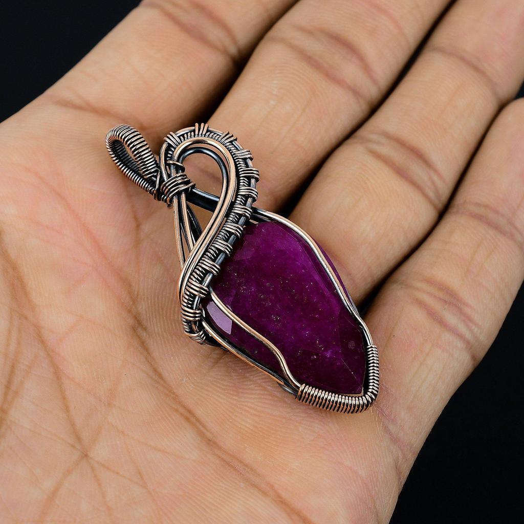 Ruby Pendant Gemstone Jewelry, 999 Copper Wire Wrapped Handmade Pendant, Latest Design Jewelry