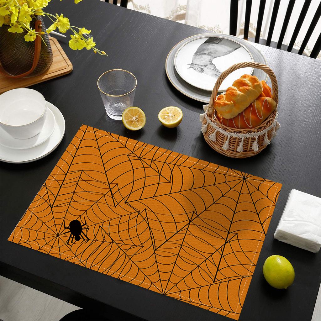 1pcs Creative Halloween Printed Linen Placemats Heat Resistant Non-Slip Table Mats Home Party Decor Classic Pumpkin Tablecloth