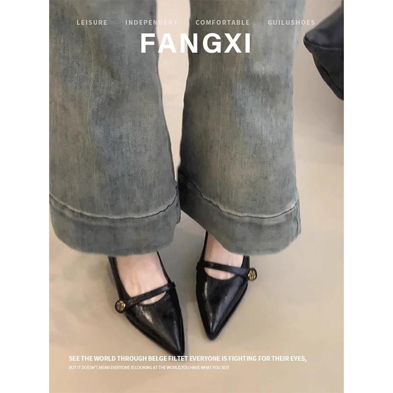 

Версия из коровьей кожи~ Весна и осень Французский острый носок средний каблук Мэри Джейн туфли-лодочки женские туфли с неглубоким вырезом и ремешком на подъеме толстый каблук одинарные 35