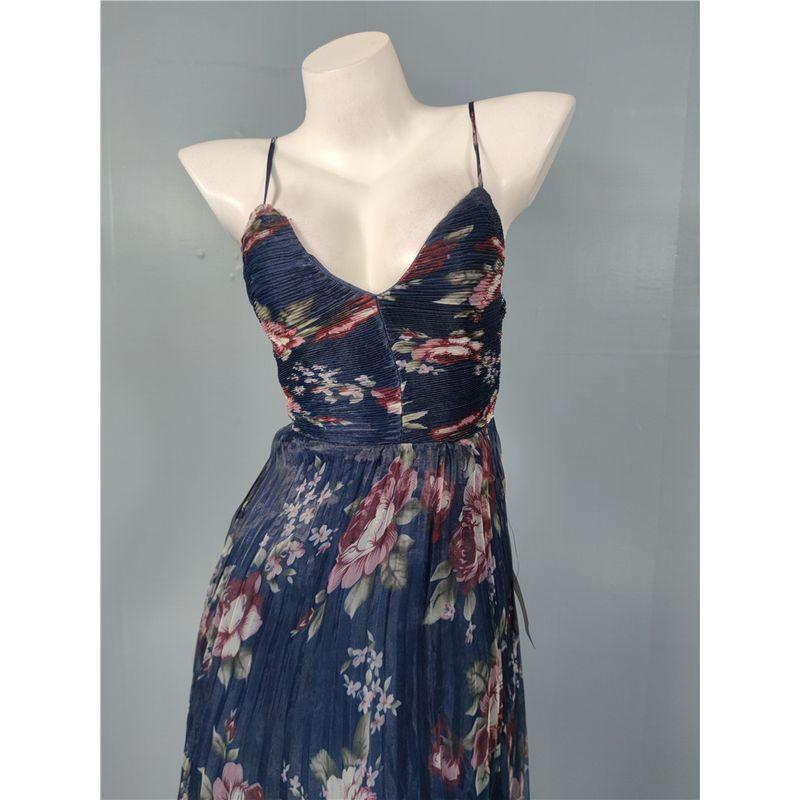 Foreign Trade Order Lujia Sling Elegant Print Mesh Pleat Summer Vacation Island Elegant Split Dress