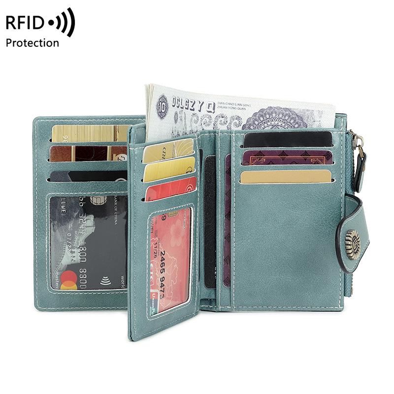 

2025 RFID Anti-Theft Women s Short Zipper Wallet – Fashionable, Large Capacity Coin Purse светло-синий