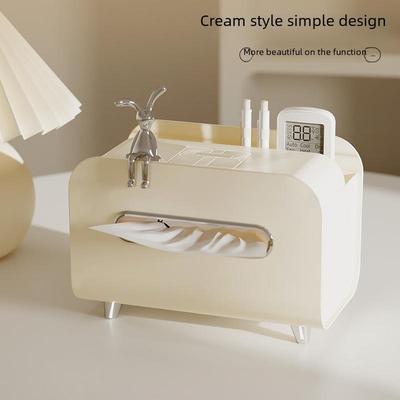 Scatola di Fazzoletti Multifunzionale Stile Crema con Porta Telecomando per Soggiorno
