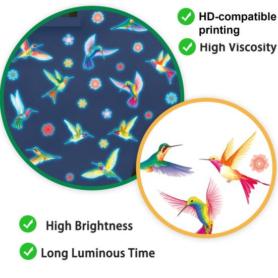 Glow in The Dark Wall Sticker, Hummingbirds Flowers Luminous Wall Decal, Waterproof Self Adhesive Sticker for Kids Room Nursery