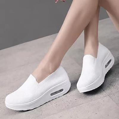 Luftpolster Erhöhung Damen Mesh Atmungsaktive Slipper Sneaker Einfarbig Vorne Sommer Walking Freizeitschuhe Weiße Schuhe