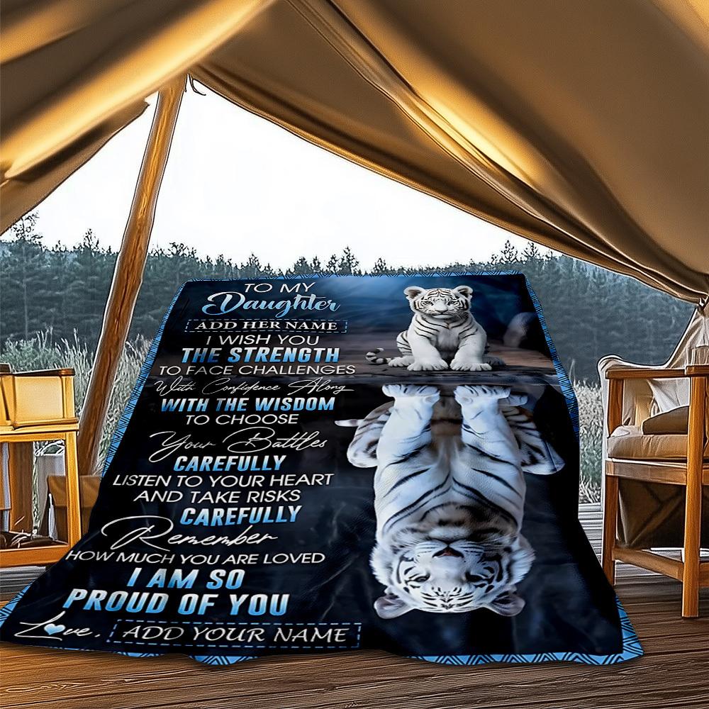 1pc Motivational Gift for Daughter Print Outdoor Blanket, Lightweight Polyester,