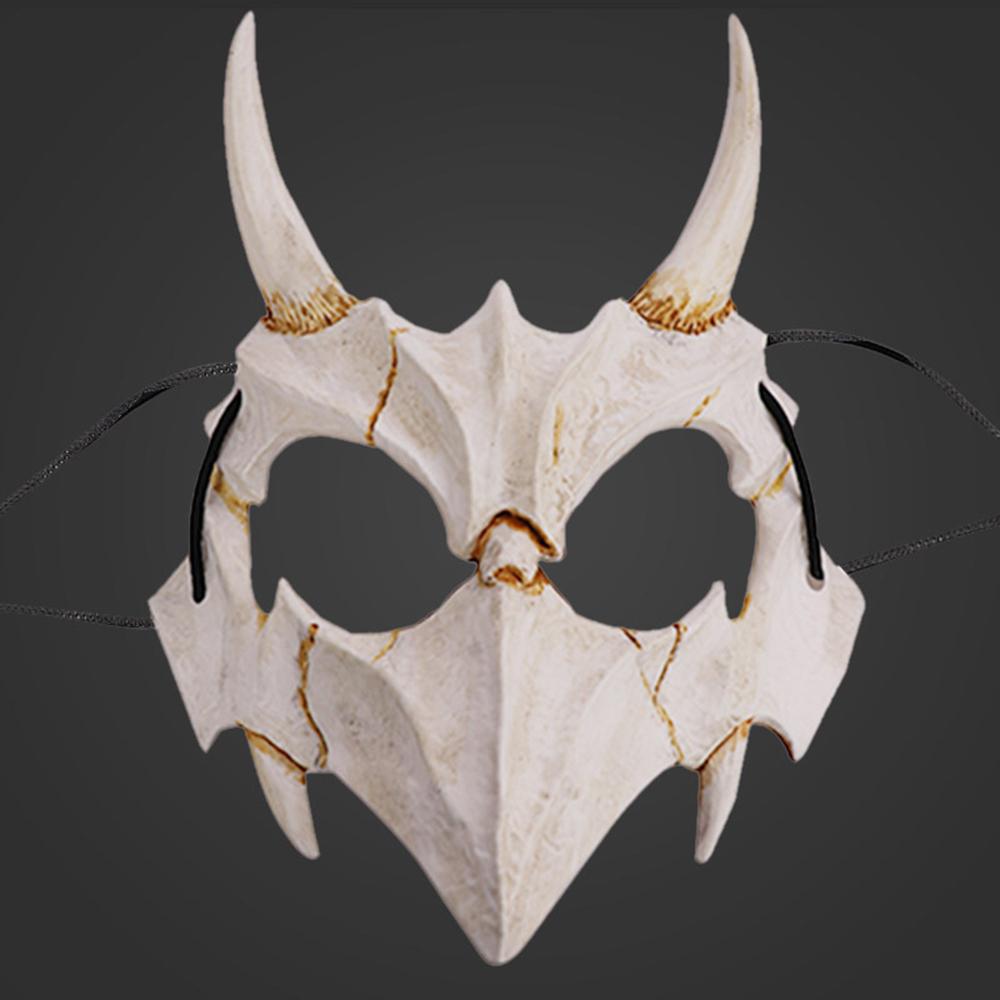 Halloween Horror Skull Mask Animal Bone Teeth Skull Horror Half Face Cover Halloween God Tengu Cosplay Costume Props Decoration