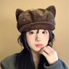 Solid Color Cat Ears Hat Soft Fabric Octagonal Hat Cute Newsboy Cap Autumn Winter