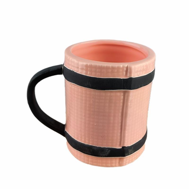 Creative 3D Coffee Cup Ceramic Ins Girly Heart Retro Pink Striped Yoga Ceramic Water Cup Cute Mug