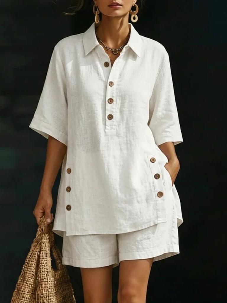 Fall Summer Women Clothing Short Sleeve Blouse Loose Fit Pants Fashion Casual