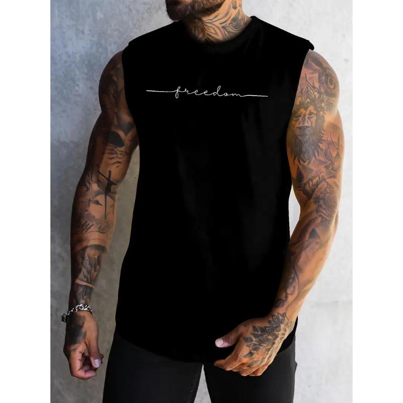 Men's Vest Letter Printed Sleeveless Round Neck T-shirt 3D Three-dimensional Printing Daily Sports Fitness Fashion Design S-5Xl