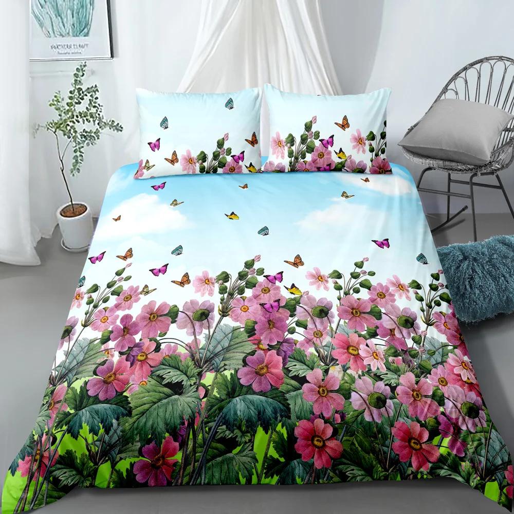 3D Flower Printed King Queen Duvet Cover Orange Beautiful Floral Bedding Set For Girl Women Plant 2/3Pcs Polyester Quilt Cover