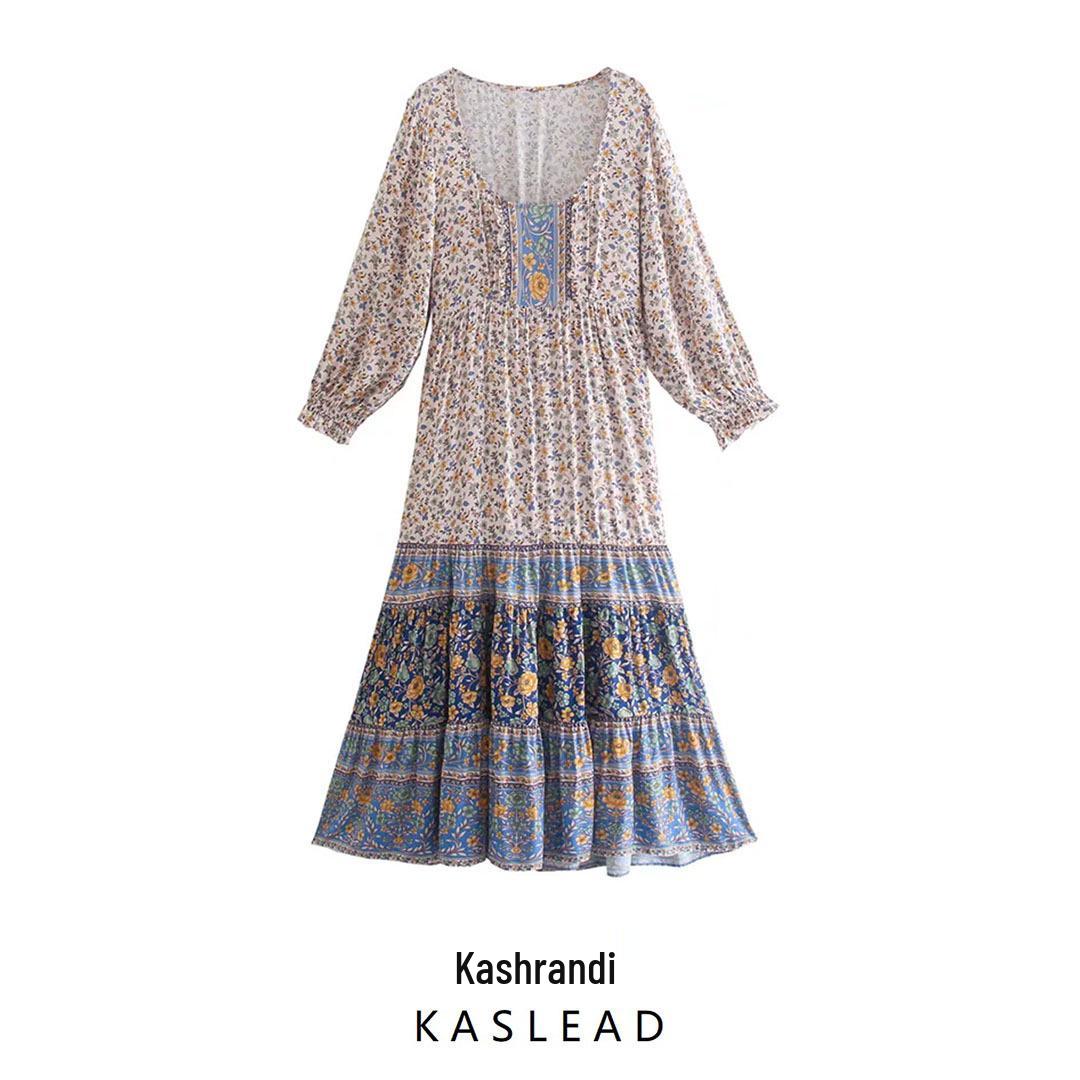 

2025 Spring Women s European-American Style Long Sleeve Casual Print Dress Large