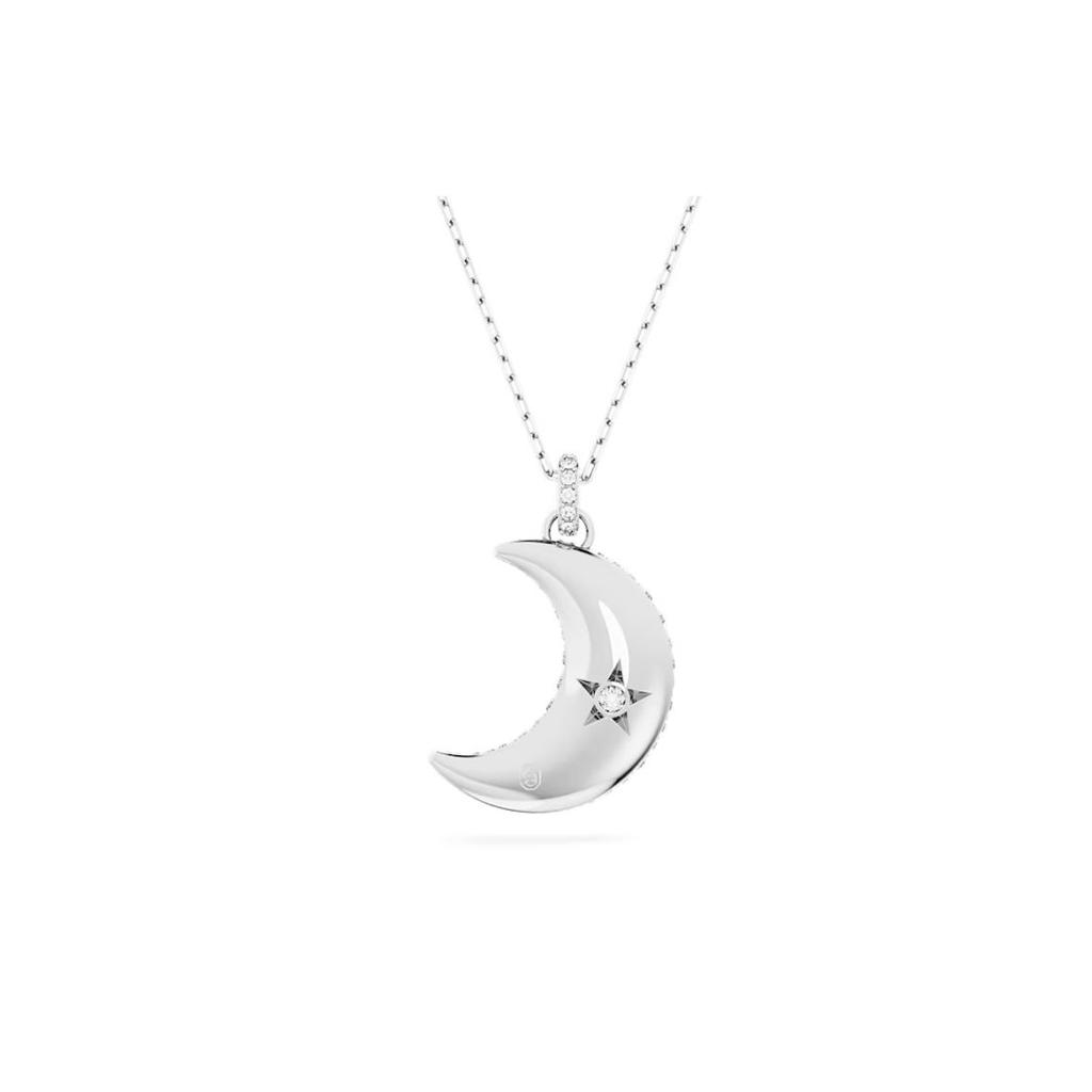 Swarovski Seria Luna Wzór Półksiężyca Posrebrzany Rodem Naszyjnik Damski Srebrny 5666181