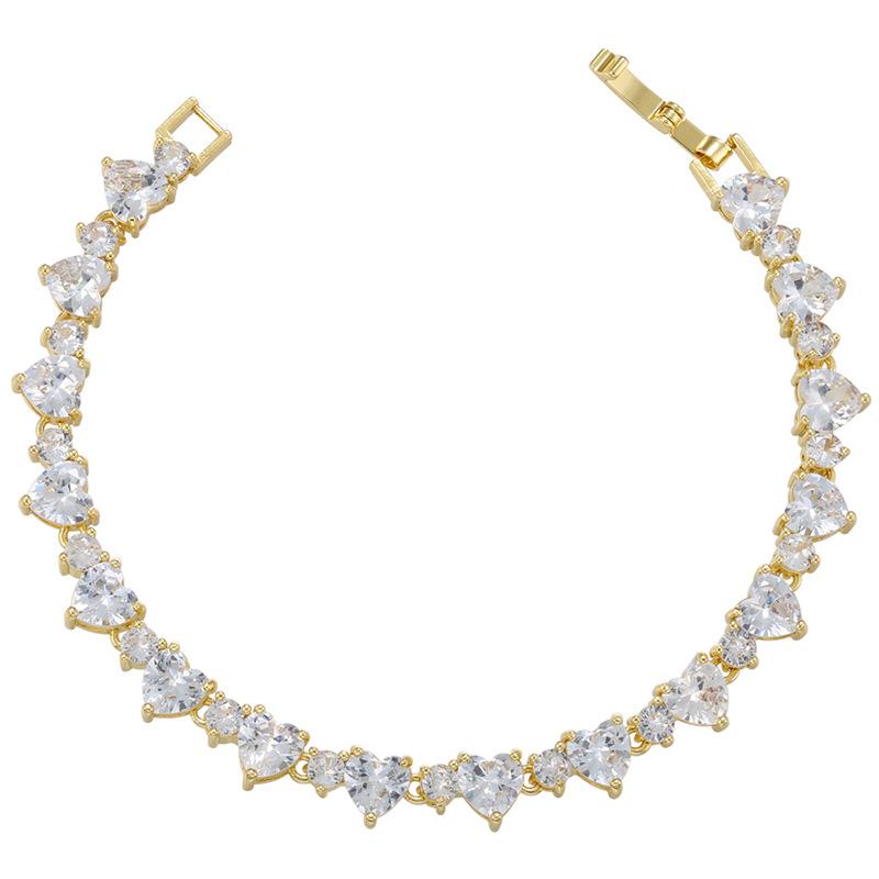 Браслет с микро-инкрустацией цирконами  Любовь , позолоченный настоящим золотом, браслет с персиковым сердцем, ювелирное изделие Vl193