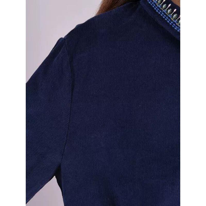 Loose Women's Embroidered Lace Up Corduroy Dress